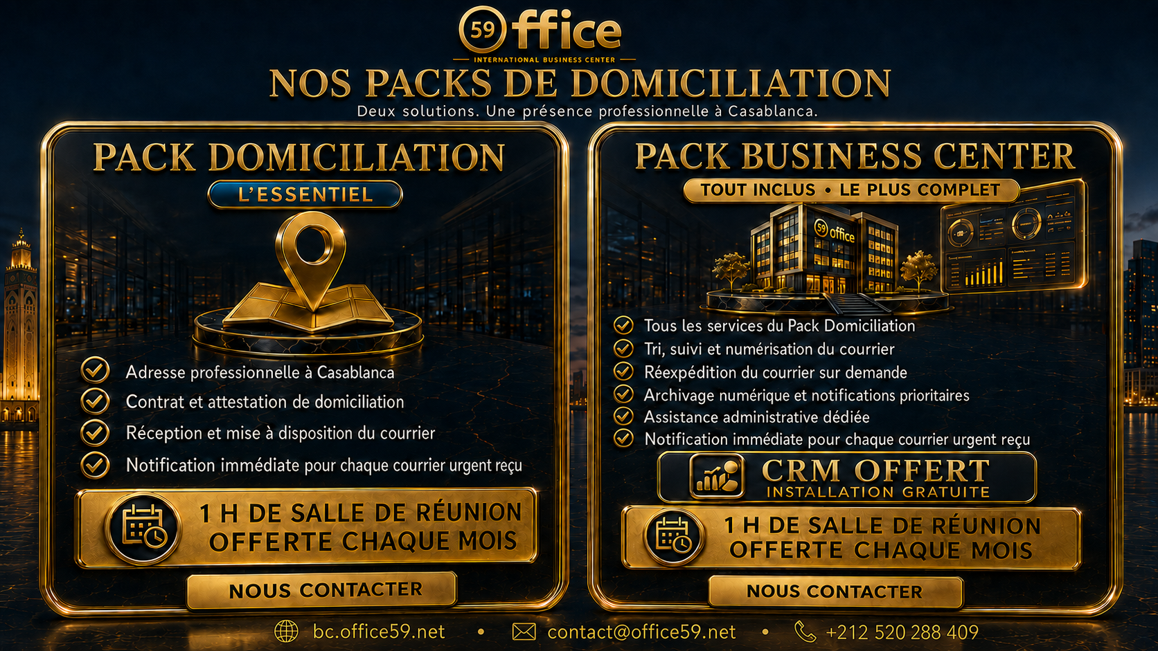Nos packs de domiciliation Office 59 &agrave; Casablanca